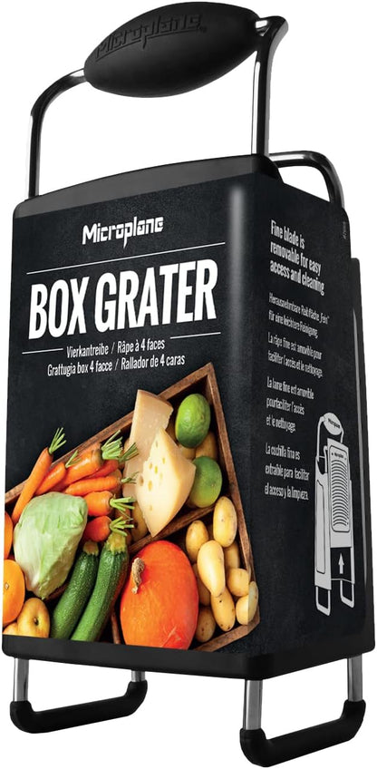 Microplane Four Sided Stainless Steel Ultra-Sharp Multi-Purpose Box Grater - Slicer, Fine, Ribbon, and Extra Coarse Blade Styles