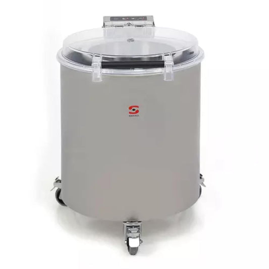 Sammic ES-100 Electric Salad Dryer, 13 lb. (6kg/10 gal.) Capacity, 2-Speed, 250–800 lbs/hr Draining Output, Stainless Steel Basket, Self-Opening Clear Lid, Commercial Salad Spinner with Casters, NSF