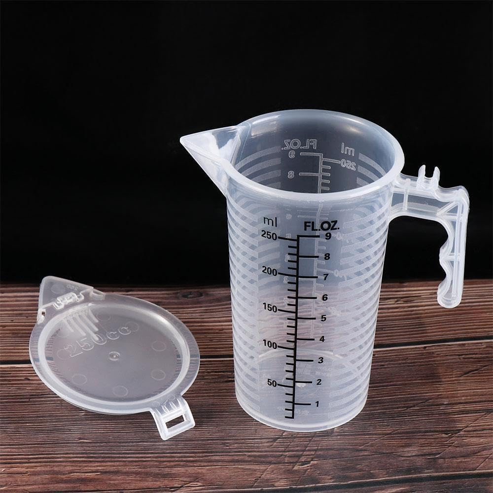 1Pc 250ML Transparent Measuring Cup with Lid, Plastic Measuring Cup with Handle for Baking,Powder,Liquid,Measure & Mix