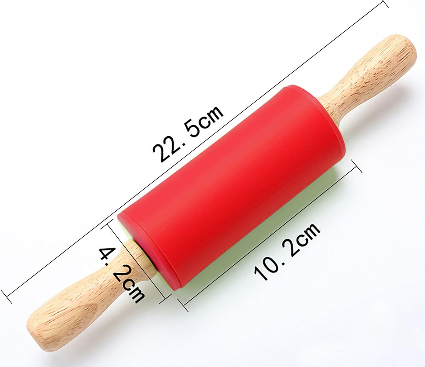 Silicone Rolling Pin, Green 9 Inch Pin with Wooden Rotatable Handle for Dough of Baking Bread, Cookie, Pizza (green, 9 inch)