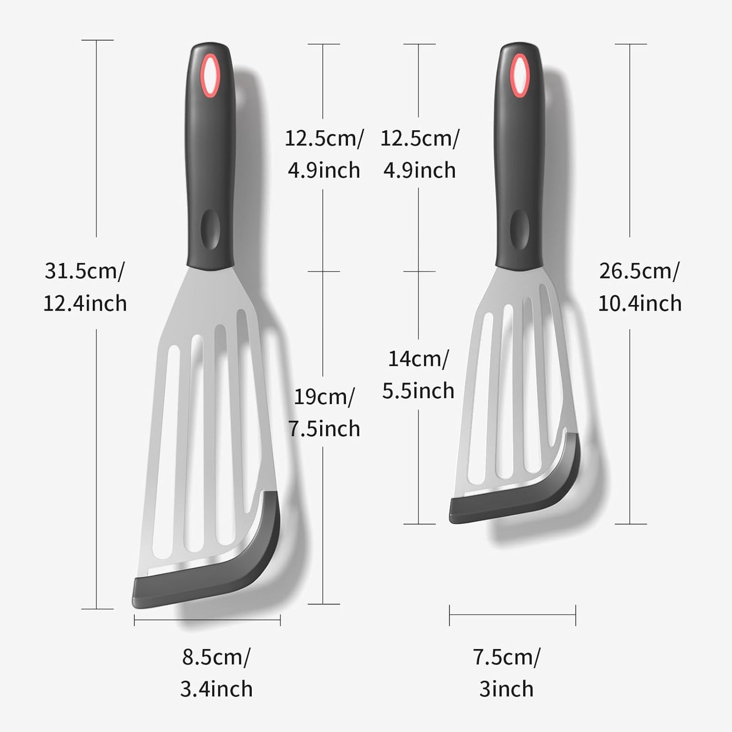 2Pack Silicone Fish Spatulas for Nonstick Cookware,Fish Turner Spatula Stainless Steel with Heat Resistant Silicone Edge,Metal Slotted Spatula for Flipping Fish Egg Patties Fries Pancake Steak (Red)