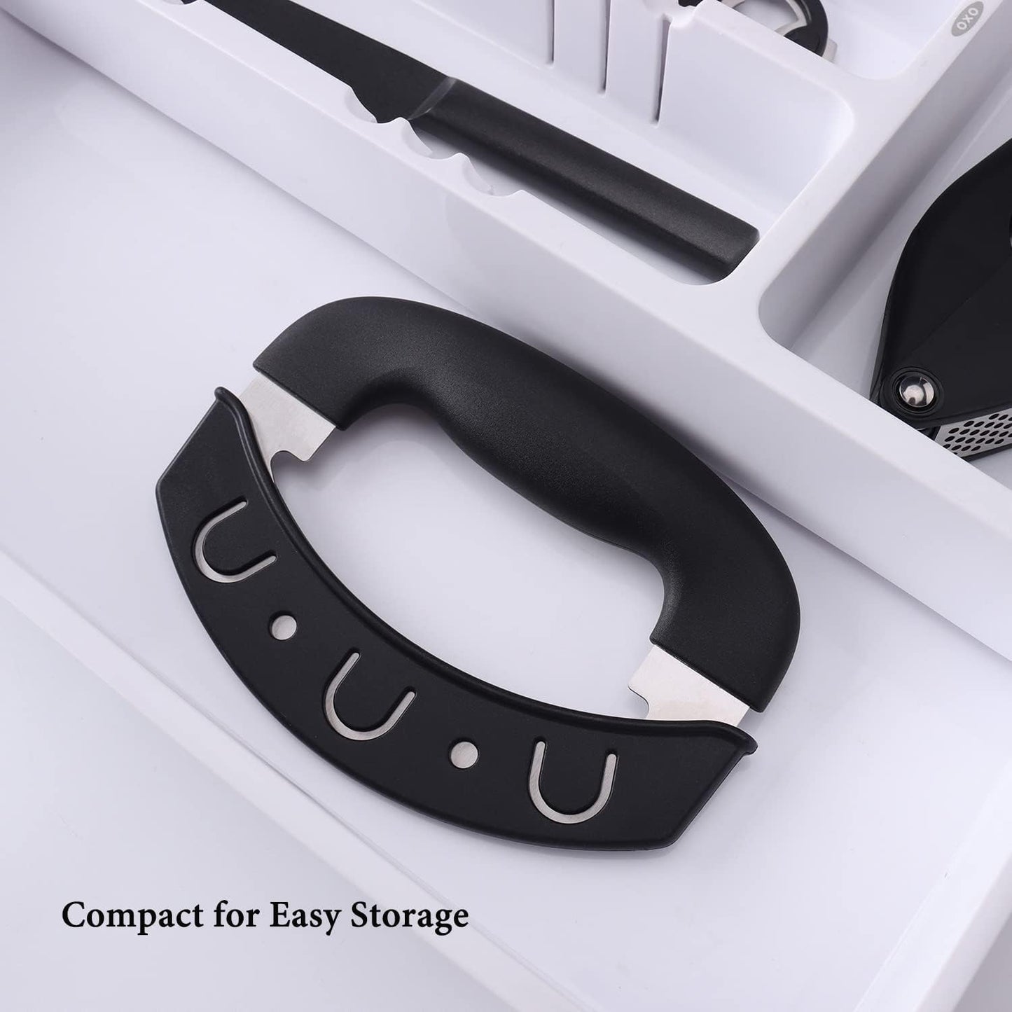 KITCHENDAO Super Sharp Pizza Cutter Mezzaluna Salad Chopper, Advanced CNC Sharpening Technology for Fast Chopping, Rocker Slicer Mincing Knife with Protective Cover, Chop Herbs Vegetables