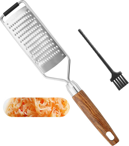 Professional Cheese Grater Stainless Steel,Multi-Purpose Grater With Wood Handle for Cheese, Ginger, Lemon, Garlic, Nutmeg,Fruits,Chocolate & Spices-Wideboard (Grinding)