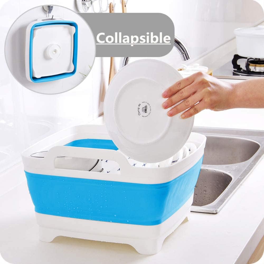 FOSJGO Collapsible Dish Basin with Drain Plug, 2.4 Gal (9L) Space-Saving Foldable Sink, Wash Basin for Kitchen, Baby Bottles, Vegetable Washing, Camping, RV and Party Beverage Tubs