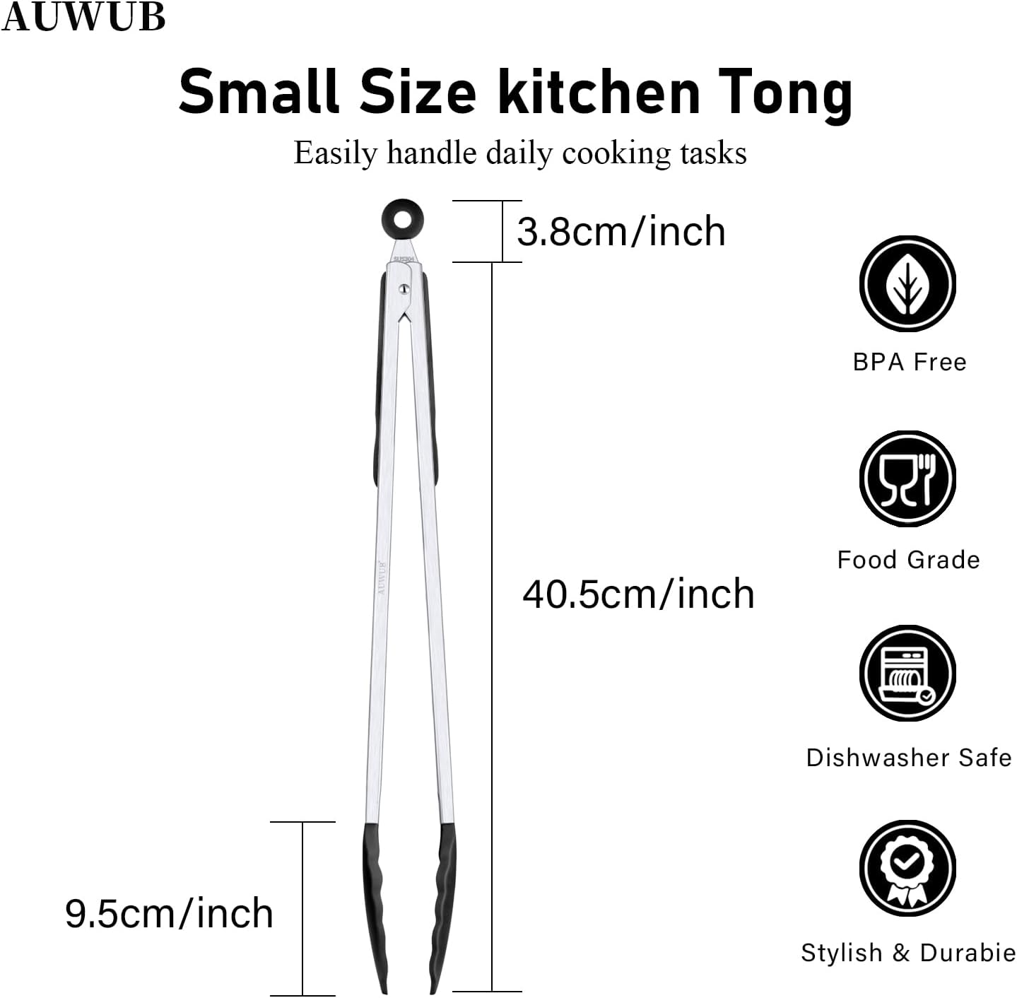 9+12 Inch Blue Salad Tongs 2-Piece Set, Silicone with 304 Stainless Steel Core & Non-Slip Grip, Kitchen Utensils for Grilling Salad