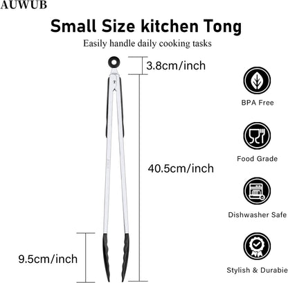 9+12 Inch Blue Salad Tongs 2-Piece Set, Silicone with 304 Stainless Steel Core & Non-Slip Grip, Kitchen Utensils for Grilling Salad