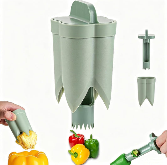 Pepper Corer Seed Remover, 2 in 1 Bell Pepper Core Cutter Deseeder Tool for Vegetable & Fruit, Practical Kitchen Gadget for Cooking, Camping and BBQ