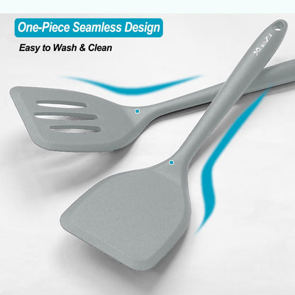 Silicone Spatula Turner Set, High Heat Resistant Spatulas with Seamless One Piece Design, Nonstick Rubber Flippers Utensils for Baking & Cooking,BPA-Free, Starry Blue,11IN