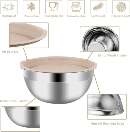 WEPSEN 5-Speed Electric Hand Mixer, 4 Large Mixing Bowls Set, Handheld Mixers with Whisks Beater, Stainless Steel Metal Nesting Bowl Measuring Cups Spoons Kitchen Cake Blender for Baking Supplies