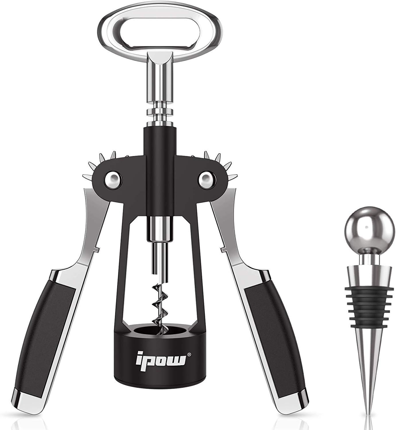 IPOW Wine Opener, Zinc Alloy Wine Bottle Opener, Wing Corkscrew Heavy Duty, Manual Multifunctional Cork Screw for Waiter, Silver