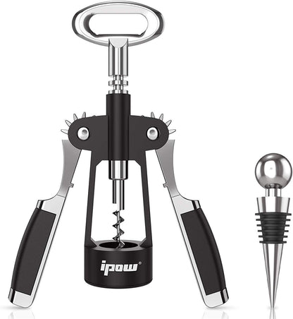 IPOW Wine Opener, Zinc Alloy Wine Bottle Opener, Wing Corkscrew Heavy Duty, Manual Multifunctional Cork Screw for Waiter, Silver