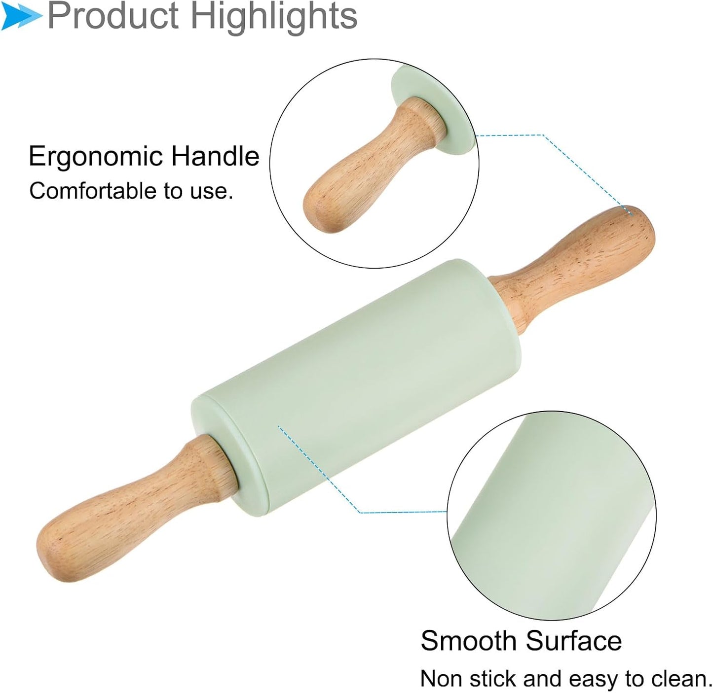 Silicone Rolling Pins, 17" Length, Silicone & Oak Non-Stick Ergonomic Wooden Handle Fondant Dough Roller Pink - (Applications: for Baking DIY Projects)