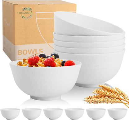 Wheat Straw Bowls Set with Lids, Unbreakable 40 OZ Cereal Bowls Set of 4, Salad Container for Lunch, Microwave & Dishwasher Safe Bowl Set for Kitchen, Picnic, RV, Camping, Multi
