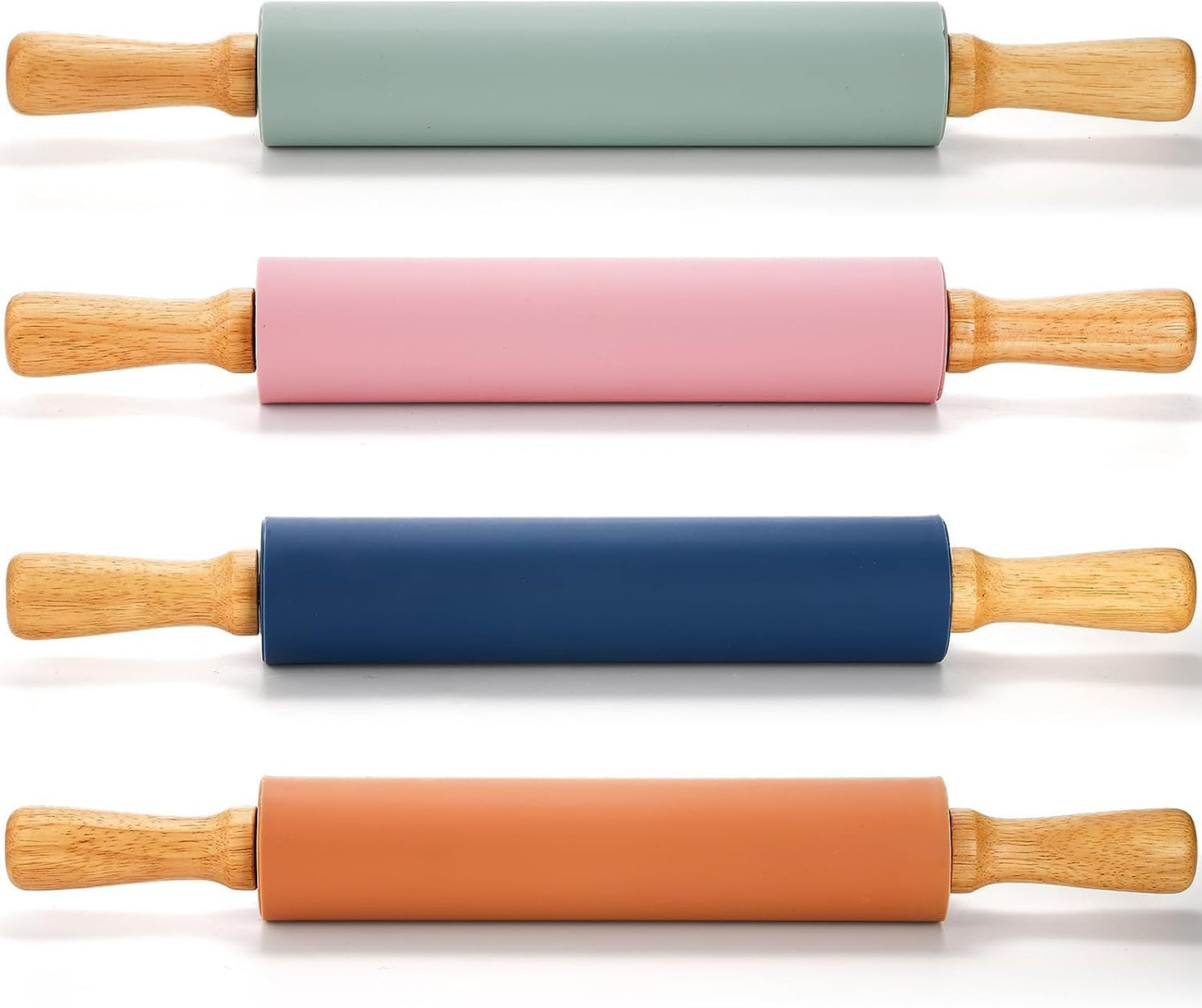 Yopay 4 Pack Silicone Rolling Pin for Baking, Non Stick Large 17 Inch Roller with Wood Handle for Tortillas Dough, Pizza, Pie, Pastries, Pasta, Cookies, Good Grips, Easy to Wash