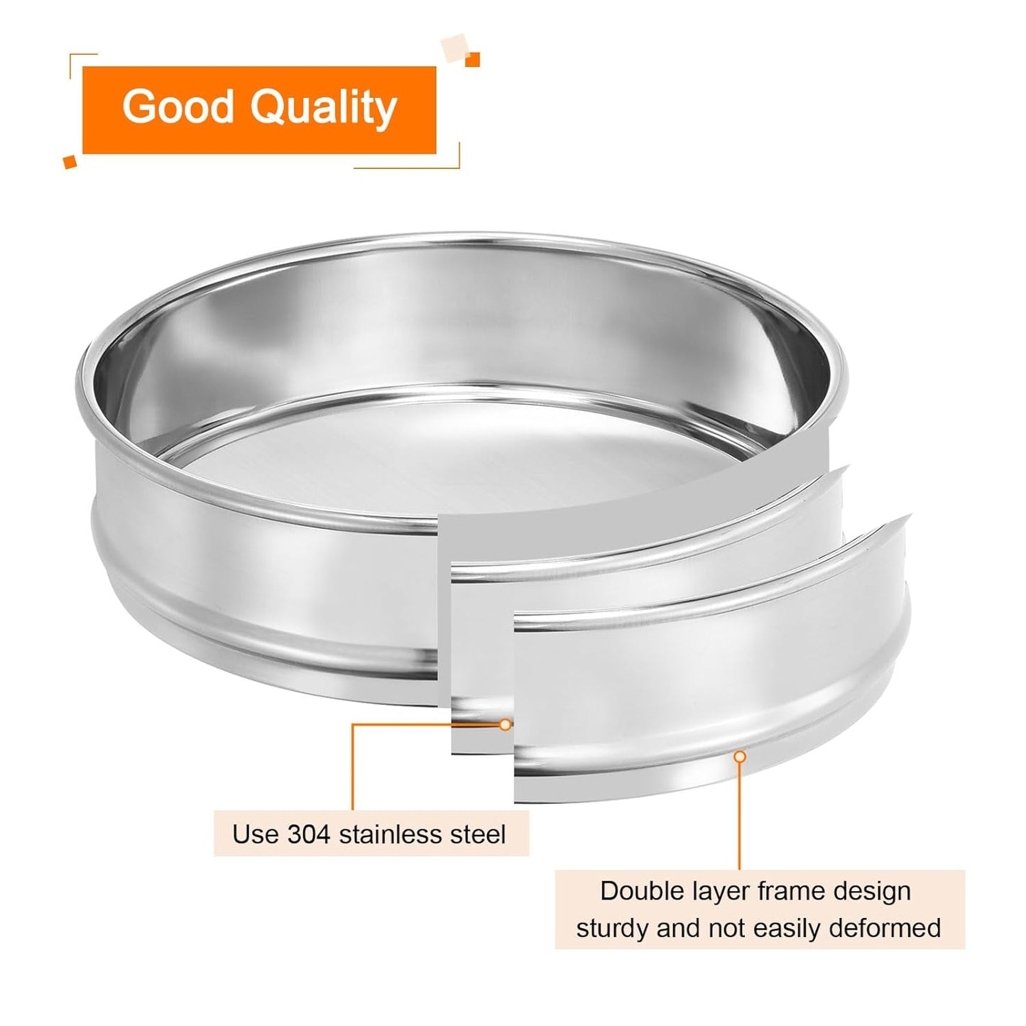 PATIKIL 10 Mesh Lab Sieve, 8" Diameter Test Sieve 304 Stainless Steel Wire Cloth (2mm) for Industrial Laboratory