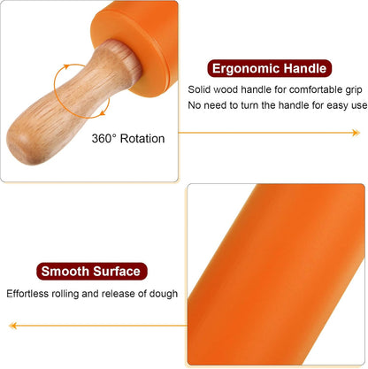HARFINGTON Silicone Rolling Pins for Baking 12.2 Inch Non-Stick Silicone Surface Wooden Handle Rolling Pin Small Roller Playdough Rolling Pins for Fondant Kitchen Dough Pizza, Green