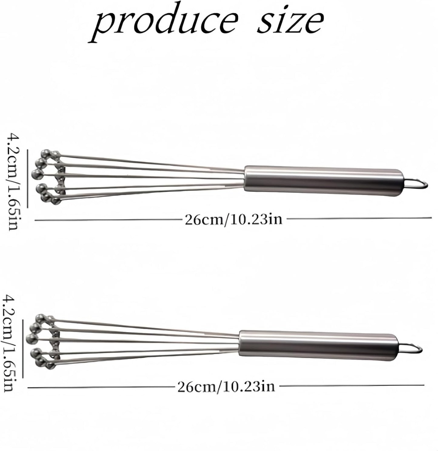 2 Pieces 10.23inch Stainless Steel Ball Whisks,Durable Manual Egg Beater, Whisk Set for Cooking,Cream whisk, kitchen baking tool,Dishwasher Safe