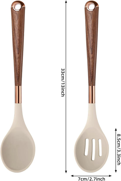 MANJIA Silicone Spatulas Set, Nonstick Silicone Spoon & Turner Spatula Set, Serving Spoon kitchen Spatula for Cooking Fish, Eggs,Flipper, Cooking Utensils Set 2pcs (white-spoons)
