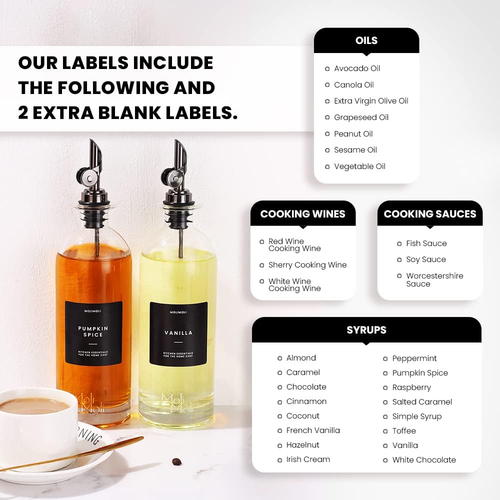 Molimoli - Premium Olive Oil Dispenser Bottles for Kitchen with Pourer - Oil and Vinegar Dispenser Set, Glass Dispenser for Kitchen, Dispenser Bottle of 350ml - Set of 2