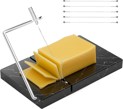 TOPULORS Cheese Slicer - Cheese Cutter with 5 Replacement Upgrade Thick Cutting Wires - Heavy Duty 5" x 8" Marble Board Cheese Slicer for Block Cheeses - Kitchen Gadget Cheese Tool - Black