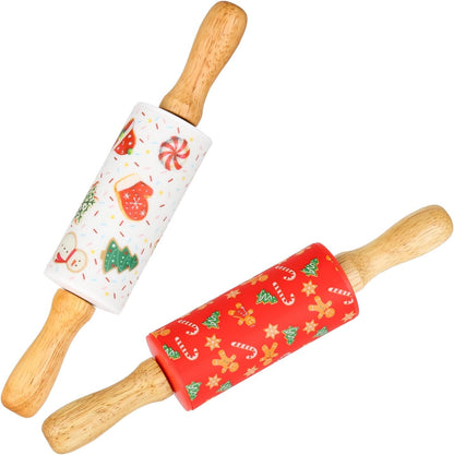 Mini Silicone Rolling Pin for Kids, Non-stick Surface Wood Handle, 9 Inch 1 Pack Blue