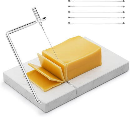 TOPULORS Cheese Slicer - Cheese Cutter with 5 Replacement Upgrade Thick Cutting Wires - Heavy Duty 5" x 8" Marble Board Cheese Slicer for Block Cheeses - Kitchen Gadget Cheese Tool - Black