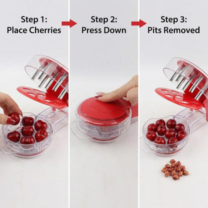 Cherry Pitter Tool, Portable Cherry Corer Pitter with Ergonomic Push Design, Pit 6 Cherries at Once, for Making Cherries Jam, Easy to Use