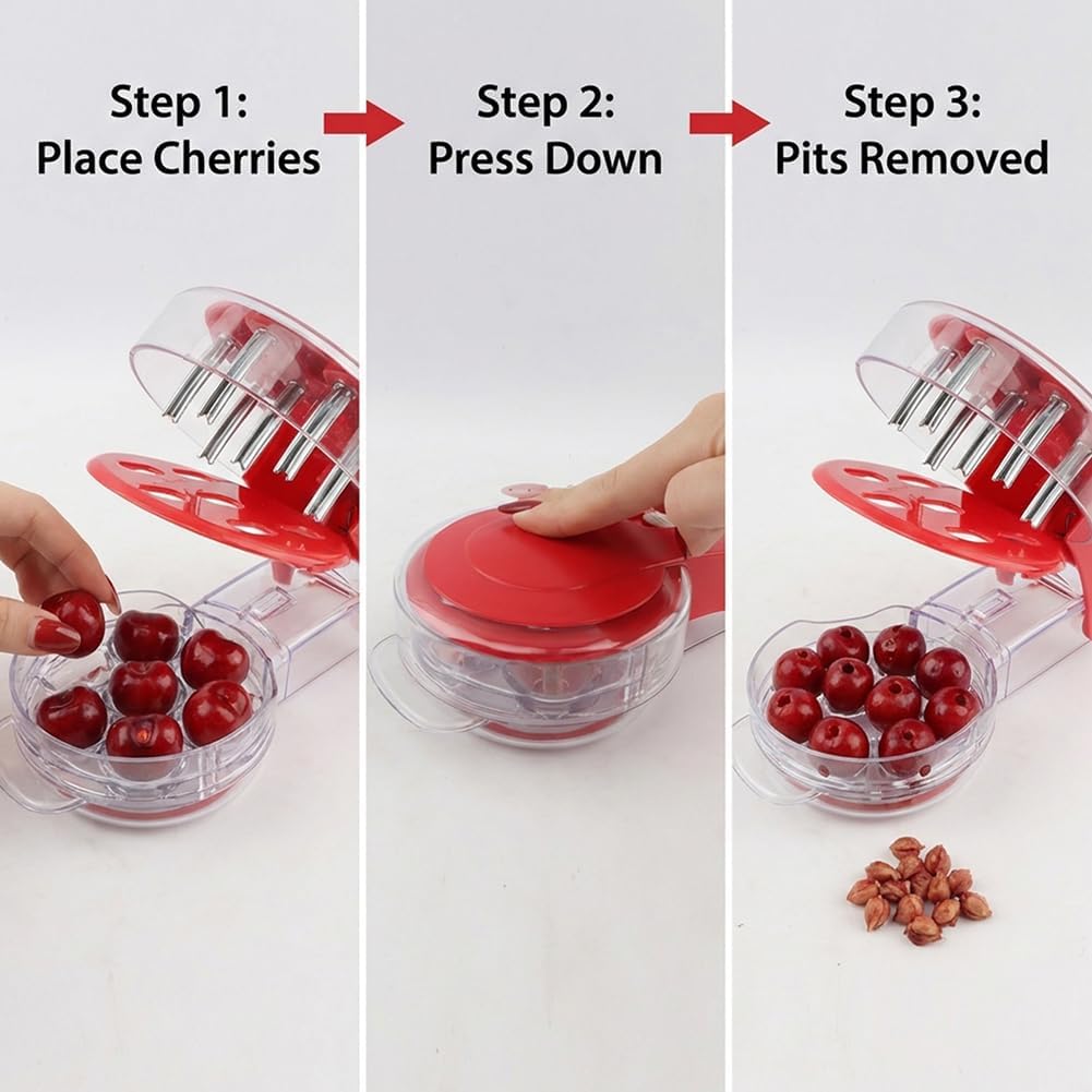 Stainless Steel Cherry Pitter Tool with Lock Design - Anti-Juice Splash Cherry Corer