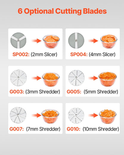 VEVOR Food Processor & Vegetable Chopper, 2 Feeding Holes Food-Grade Stainless Steel Food Processor Chopper with Detachable 6 Blades, 3mm/5mm/7mm/10mm Shredder, 2mm/4mm Slicer, for Vegetables, Fruit