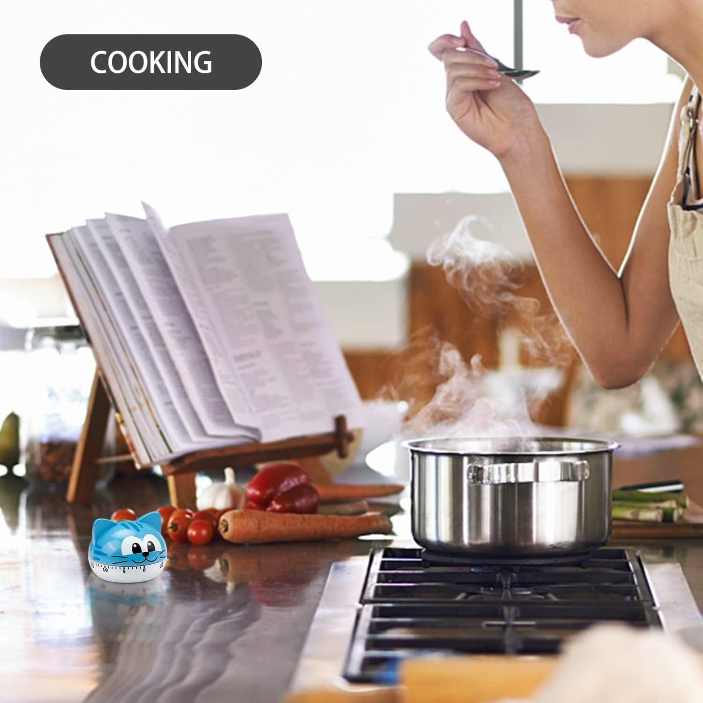 Cute Kitchen Timer Mechanical Timer for Kids (Blue Cat)