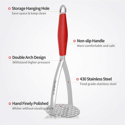 Joyoldelf Heavy Duty Stainless Steel Potato Masher with Potato Peelers, Masher Kitchen Tool & Food Masher/Potato Smasher with Silicone Handle, Perfect for Bean, Vegetable, Fruits, Avocado, Meat
