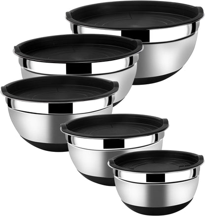 Lazycorner Stainless Steel Mixing Bowls with Airtight Lids Set of 7 Stainless Steel Bowls Set with 3 Grater Attachments Great for Serving & Baking