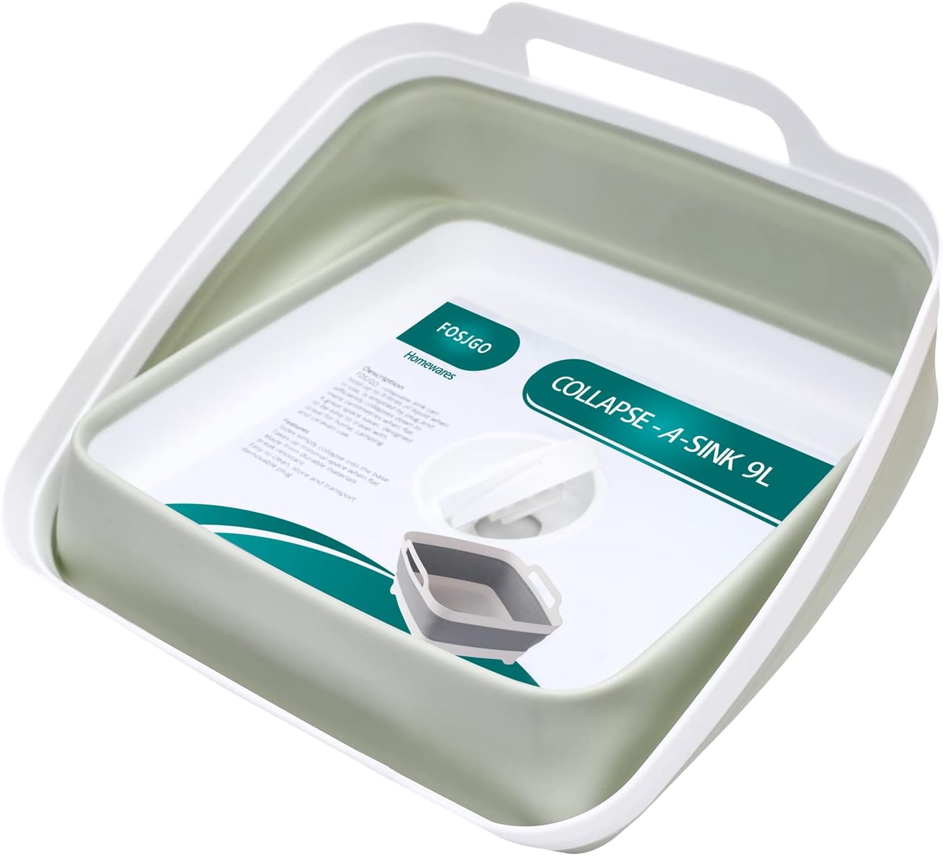 FOSJGO Collapsible Dish Basin with Drain Plug, 2.4 Gal (9L) Space-Saving Foldable Sink, Wash Basin for Kitchen, Baby Bottles, Vegetable Washing, Camping, RV and Party Beverage Tubs