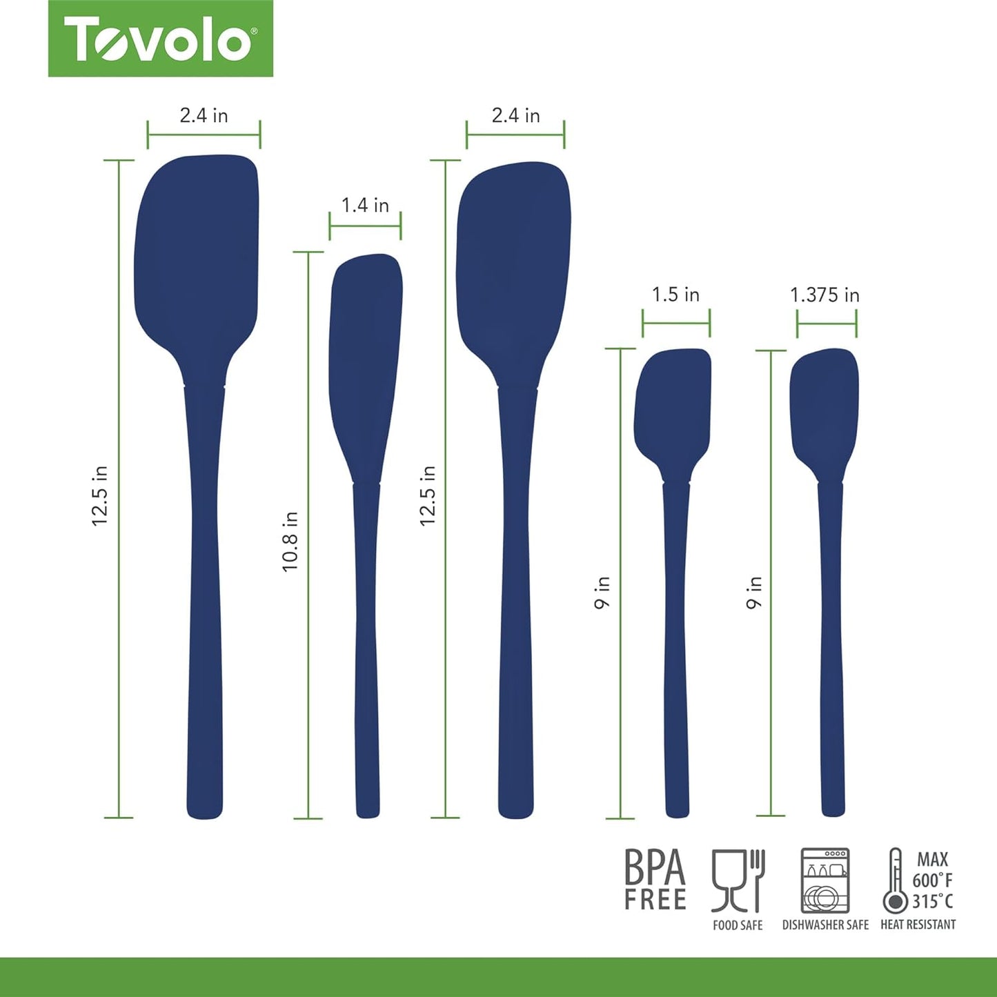 Tovolo Stainless Steel Handled Silicone Spatula Set of 5 White, Dishwasher Safe Kitchen Spatula Set for Cooking Baking, Non Toxic BPA Free Silicone Spatula set with Metal Steel Handle