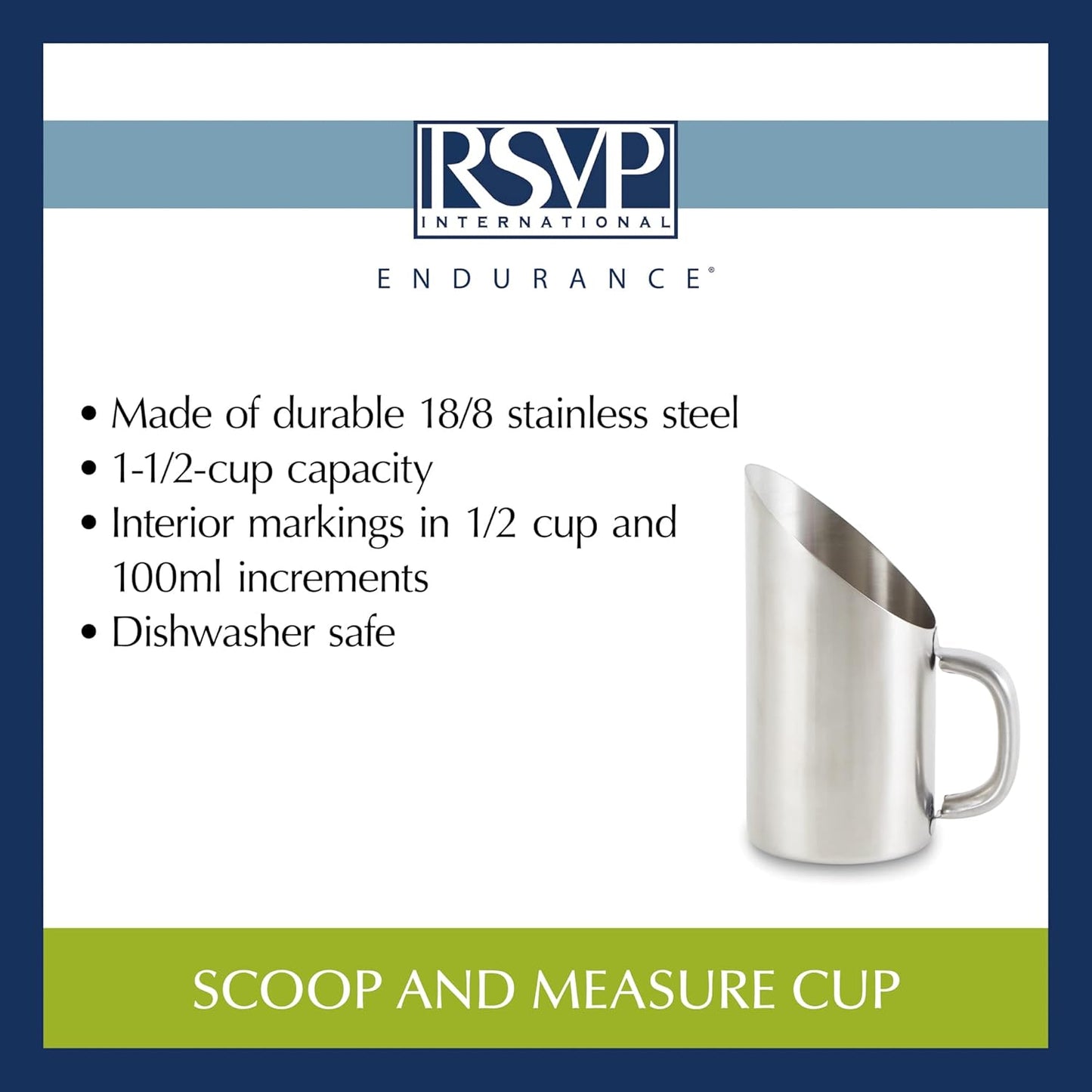 RSVP International Endurance Kitchen Collection Measuring Tools, Dishwasher Safe, Scoop & Measure, Stainless Steel