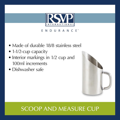 RSVP International Endurance Kitchen Collection Measuring Tools, Dishwasher Safe, Scoop & Measure, Stainless Steel