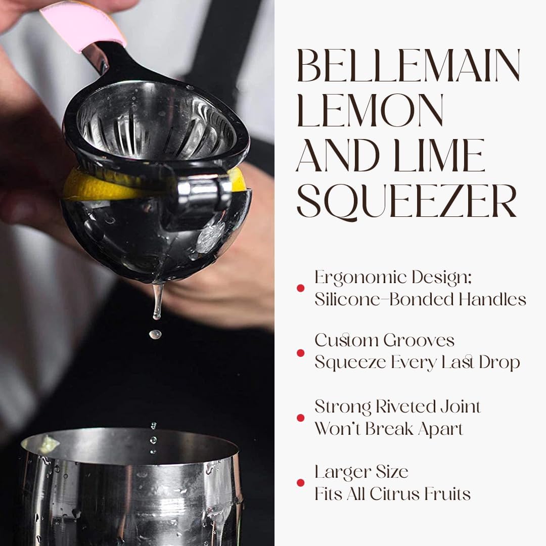 Bellemain Citrus Juicer | Metal Lemon Squeezer | Lime and Lemon Juicer Stainless Steel with Silicone Handles | Manual Juicer, Citrus Squeezer, Hand Held Juicer | Bar Juicer for Bartender (White)
