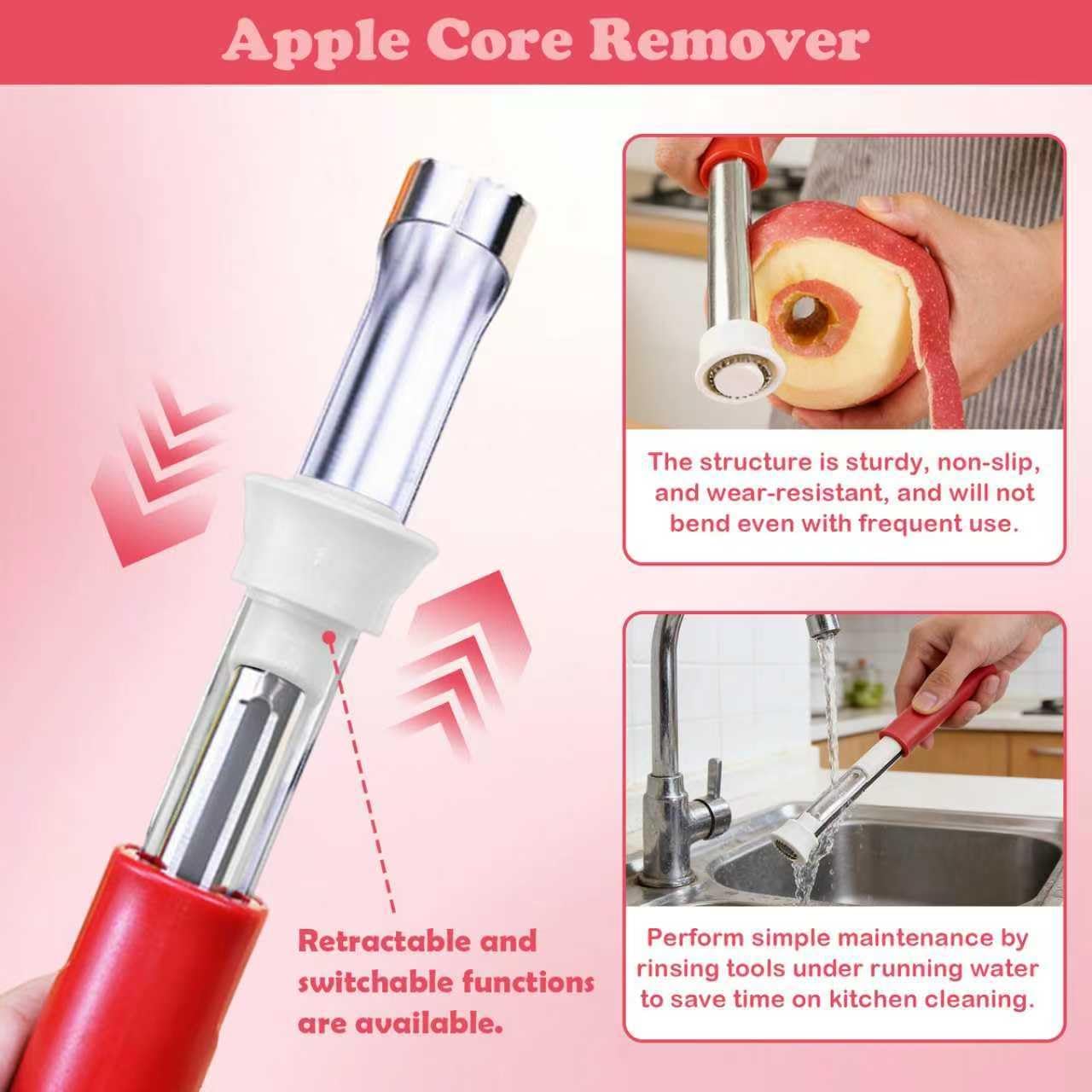 5 Pack 2 in 1 Apple Corer and Peeler, Apple Corer Tool, Fruit Vegetable Corer and Peeler Tool, Stainless Steel Apple Peeler, Apple Corer Remover Tool, for Vegetable Fruit Kitchen Gadget