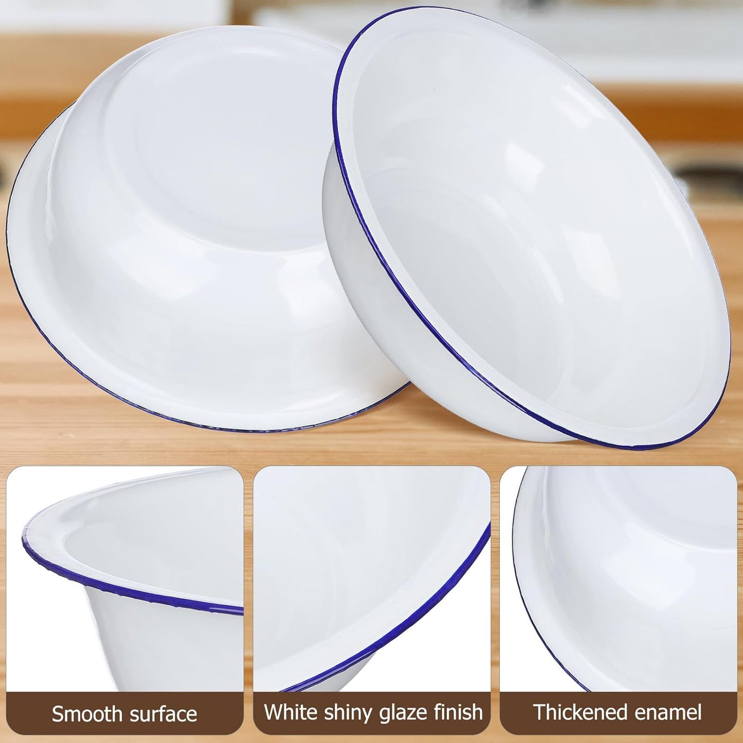 Hemobllo Enamel Basin: Vintage Enamel Bowl Large, White Wash Basin for Vegetables Fruit Washing Kitchen Prep Dough Mixing Camping, and Everyday Use