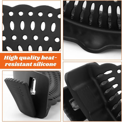 Clip on Strainer with Scraper,Silicone Strainer for Pots and Pans Adjustable Pasta Colander for Meat Vegetables Fruit Universal Fit For All Utensils(COLOR:black)