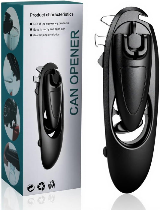 8 in 1 Multifunctional Can Opener, Black Smooth Edge Bottle Opener with Magnetic,360°Rotating Handle Can Opener Manual