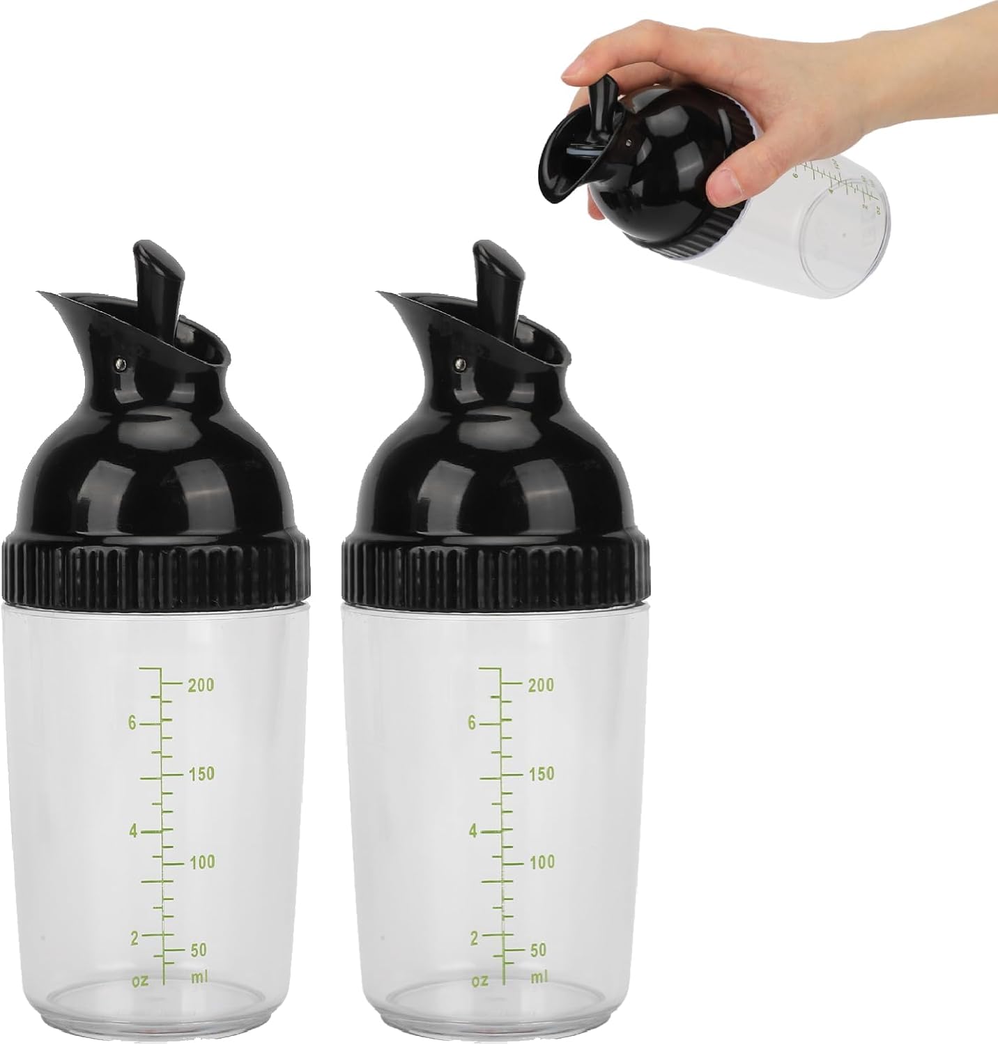 2PCS 200ml Salad Dressing Shaker Container, Salad Dressing Mixer Bottle Prevent Leakage Condiment Bottle with Lid for Soy Oil Vinegar (Green)