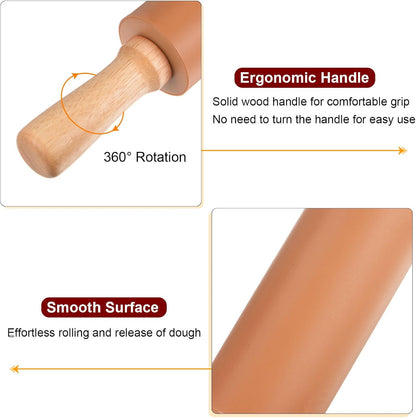 HARFINGTON Silicone Rolling Pins for Baking 12.2 Inch Non-Stick Silicone Surface Wooden Handle Rolling Pin Small Roller Playdough Rolling Pins for Fondant Kitchen Dough Pizza, Green