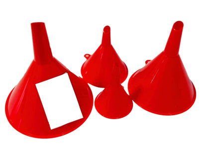 LIQVEE™ Funnel Set (4 Sizes: 122, 101, 76, 50mm) - Durable, Non-Toxic, Food-Grade Plastic funnels for Filling Bottles and containers. Ideal for Kitchen, Garage, or Labs. Perfect for Precise Pouring.