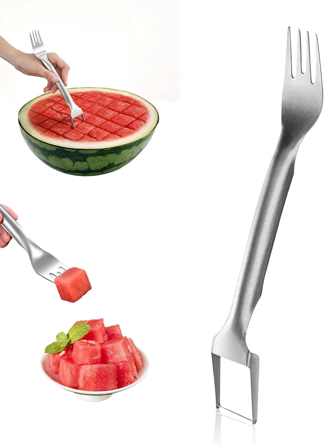 Watermelon cutter, two-in-one stainless steel fruit slicer, upgraded portable watermelon fork, a small fruit fork-slicer tool suitable for use in households, gatherings, camping and kitchens.(1pcs)