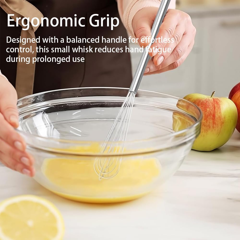 Stainless Steel Mini Whisk 2 Pcs, Small Wire Whisks Set with Wooden Handle, Kitchen Egg Beater Mini Hand Mixer for Cooking, 7.8inch