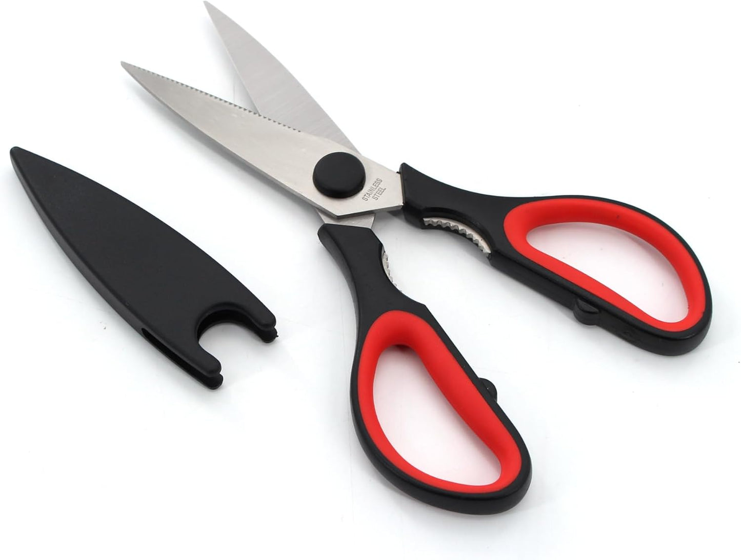 Herb Scissors & Kitchen Scissor Set - Multipurpose Stainless Steel 5 blades Herb Shears, Heavy Duty Meat, Poultry, Food Cooking Scissors, Dishwasher Safe - 2 Pack (Red and Black)