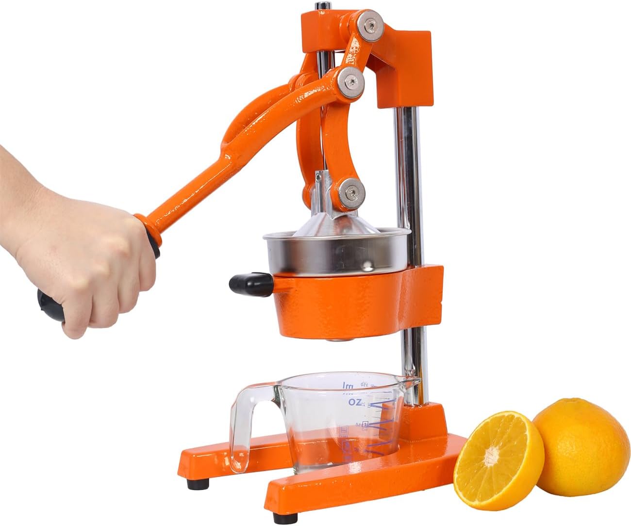 Extra-Large Commercial Grade Cast Iron Citrus Juicer, Heavy Duty Manual Hand Press Countertop Squeezer for Fresh Orange, Grapefruit & Citrus Juice (Orange)