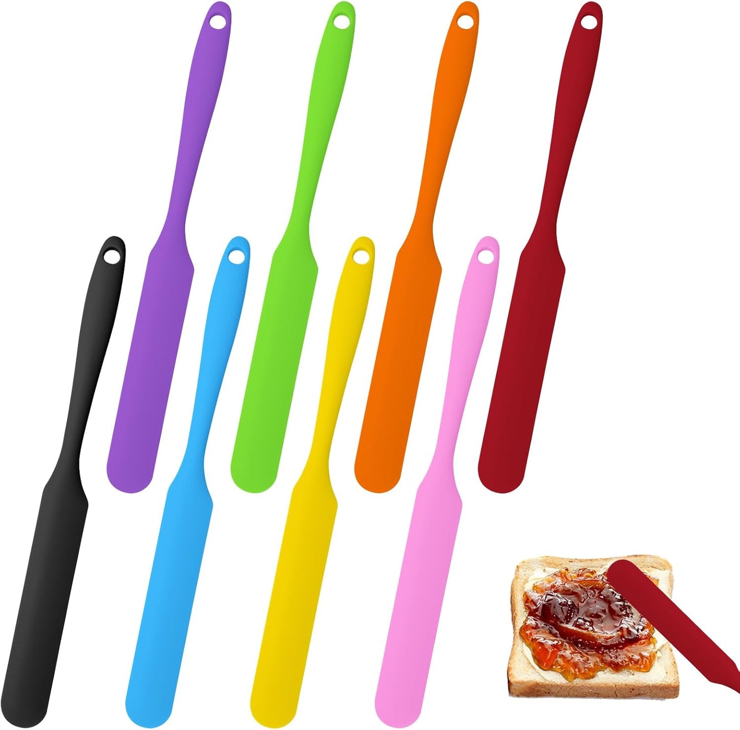 4 Pcs Jar Spatula Long Handle, Long Handle Sourdough Scraper for Jars, Baking & Cake Icing, Cream, Butter & Batter Kitchen Tool Set with Non-Slip Grip(Purple/Pink/Green/Yellow)