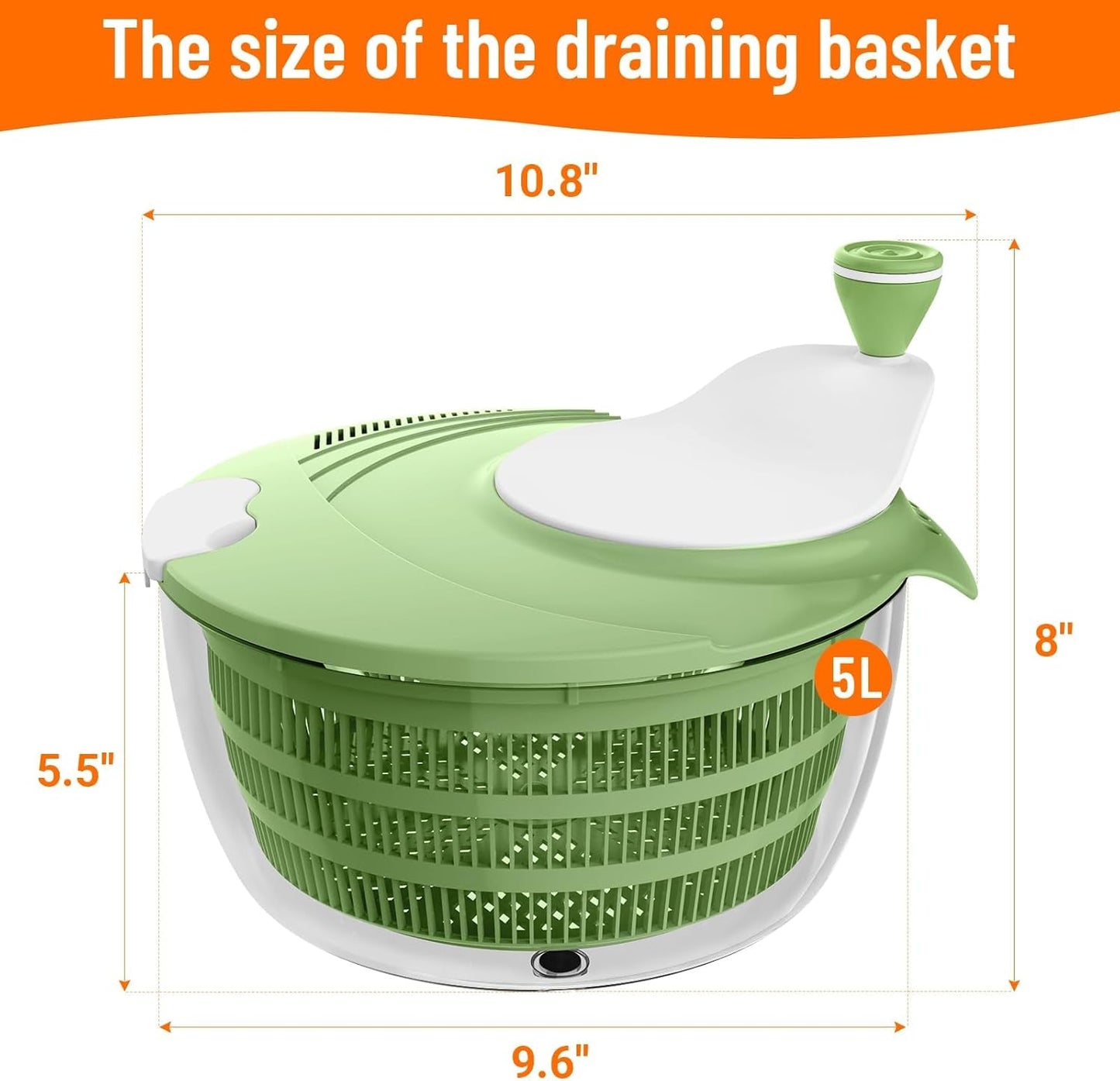HomeHacks Salad Spinner Large Lettuce Spinner, Large Fruit Cleaner with Double Drainage Holes, 5 Chopping Blades, High Efficiency for Kitchen Washing & Drying Leafy Vegetables, Easy Press (Grey)